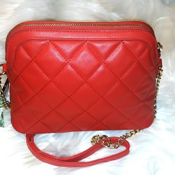 NWT☆BADGLEY MISCHKA☆Red Quilted Crossbody Dome studded Satchel☆Gorgeous!!! - Picture 8 of 16